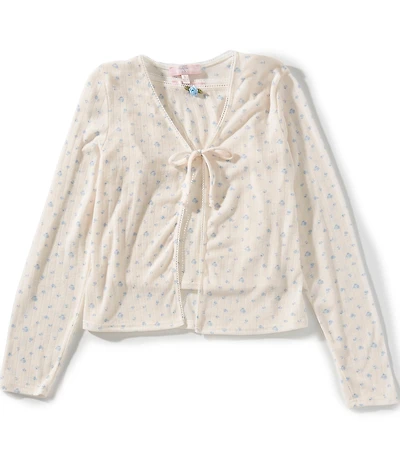 Moa Moa Big Girls Pointelle Ditsy Floral Print Tank Top & Cardigan Sweater Set