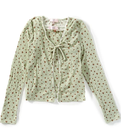 Moa Moa Big Girls Pointelle Ditsy Floral Print Tank Top & Cardigan Sweater Set