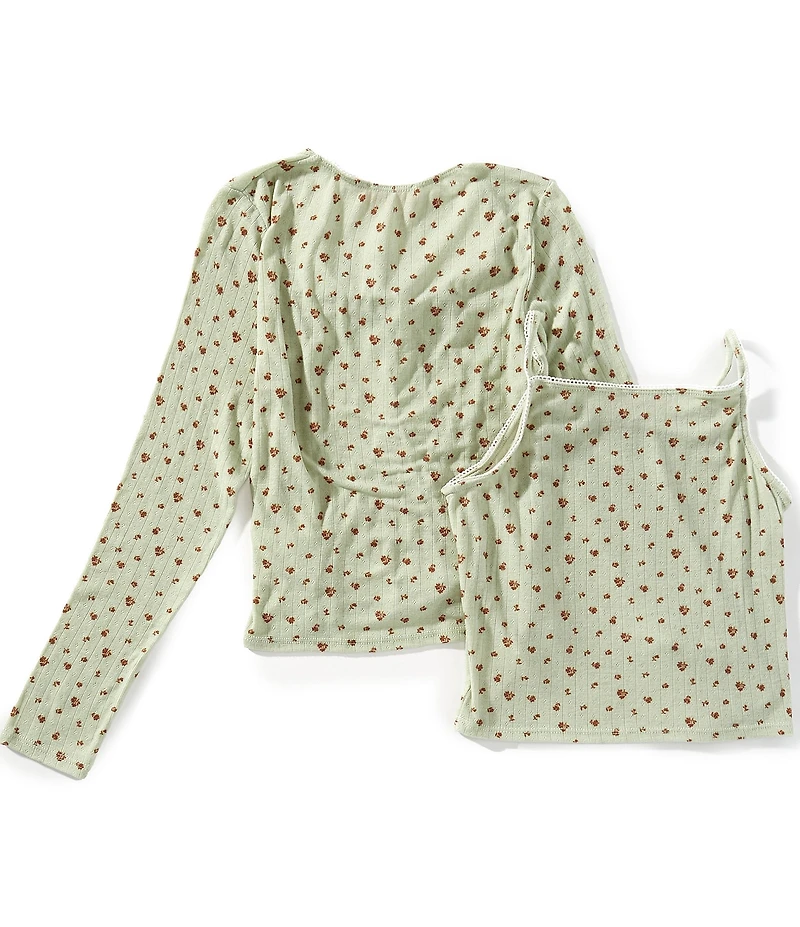 Moa Moa Big Girls Long Sleeve Two Piece Tie Front Tank Top