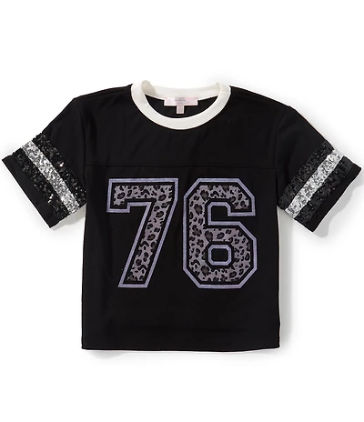 Moa Moa Big Girls Sequin Stripe Short Sleeve Leopard Print T-Shirt