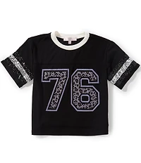 Moa Moa Big Girls Sequin Stripe Short Sleeve Leopard Print T-Shirt