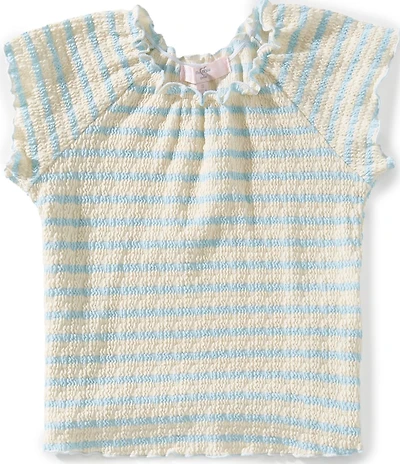 Moa Moa Big Girls Short Sleeve Ruffle Hem Smocked Off Shoulder Neck T-Shirt