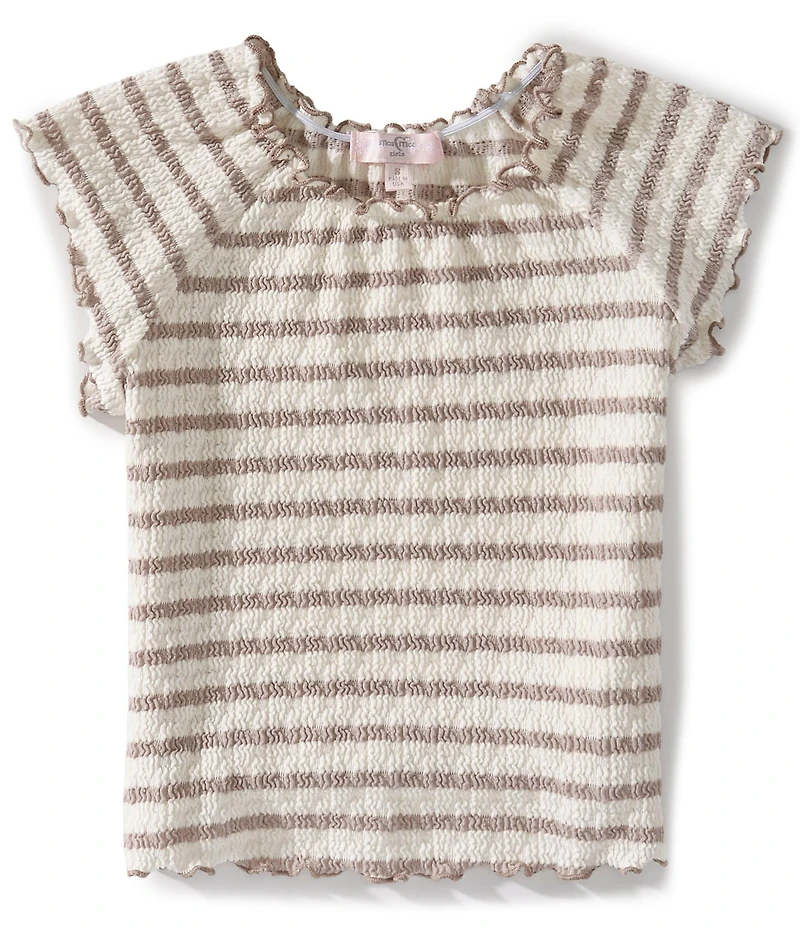 Moa Moa Big Girls Short Sleeve Ruffle Hem Smocked Off Shoulder Neck T-Shirt