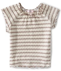 Moa Moa Big Girls Short Sleeve Ruffle Hem Smocked Off Shoulder Neck T-Shirt