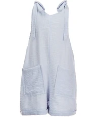 Moa Moa Big Girls Sleeveless Shoulder Tie V-Neck Stripe Front Pocket Mini Romper