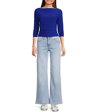 Moa Moa Boat Neck Quarter Sleeve Top