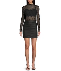 Moa Moa Bow Printed Mock Neck Long Sleeve Top