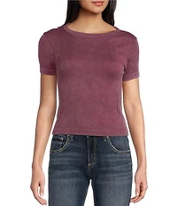 Moa Moa Cap Short Sleeve Crew Neck Solid T-Shirt