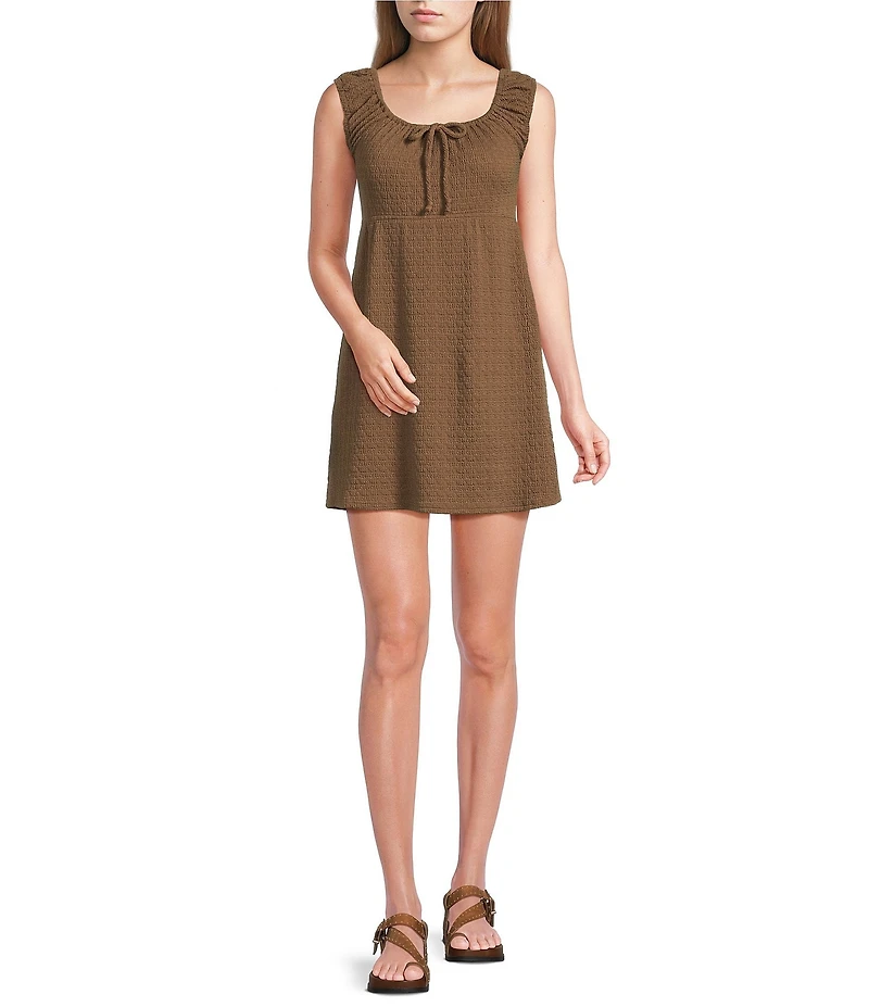 Moa Moa Cap Sleeve Scoop Neck Tie Front Dress