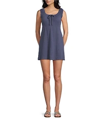 Moa Moa Cap Sleeve Scoop Neck Tie Front Dress