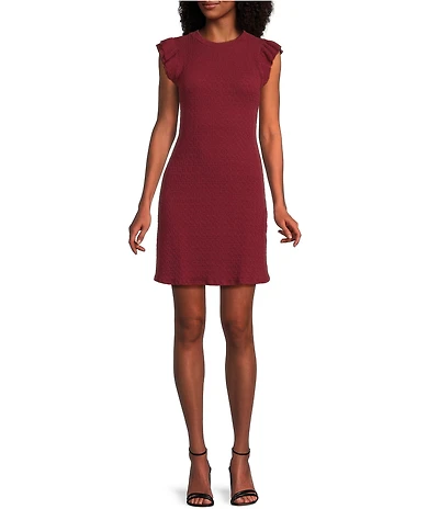 Moa Moa Crew Neck Ruffle Sleeve Dress