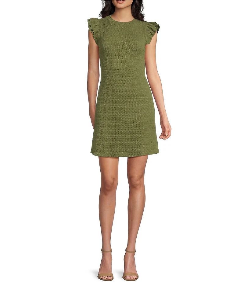 Moa Moa Crew Neck Ruffle Sleeve Dress