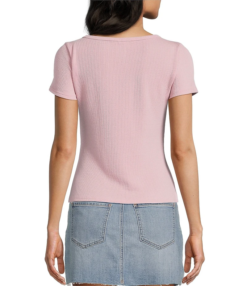 Moa Moa Crewneck Neck Short Sleeve Button-Front Top