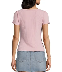 Moa Moa Crewneck Neck Short Sleeve Button-Front Top