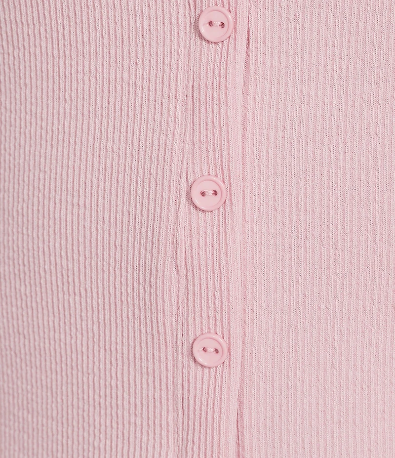 Moa Moa Crewneck Neck Short Sleeve Button-Front Top