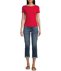 Moa Moa Crewneck Neck Short Sleeve Button-Front Top