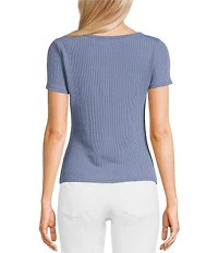 Moa Moa Crewneck Neck Short Sleeve Button-Front Top
