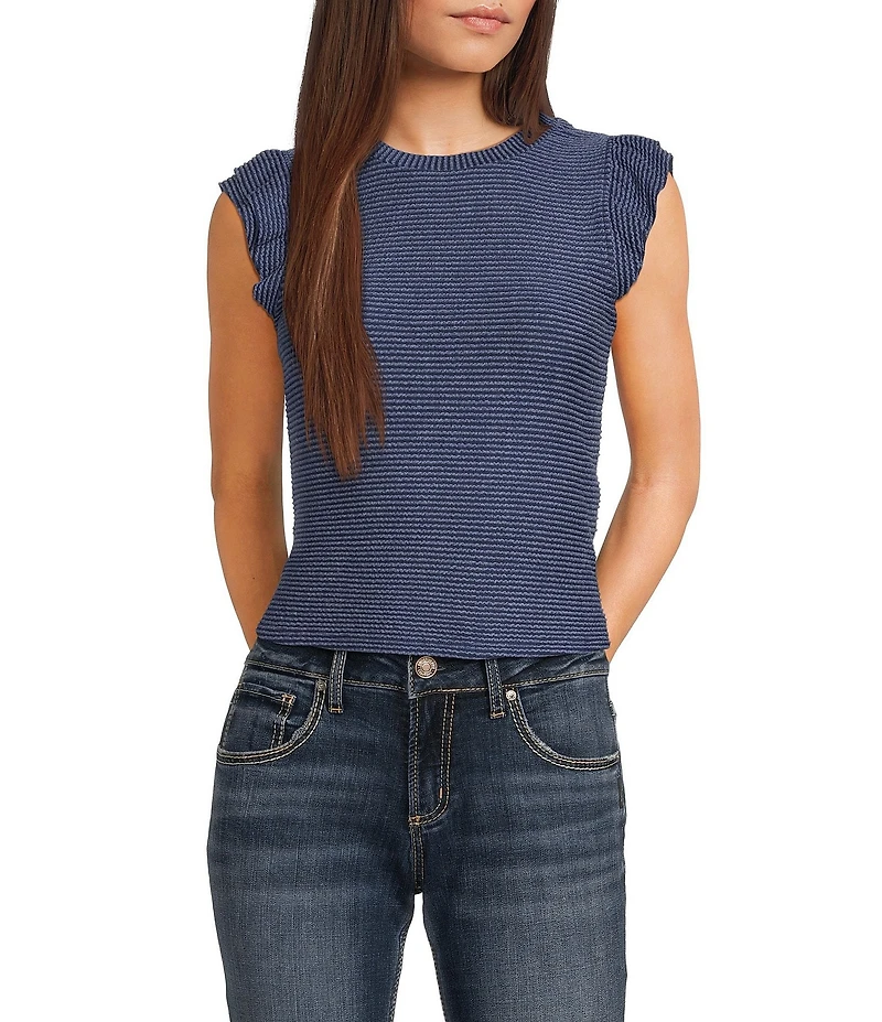 Moa Moa Crewneck Ruffle Short Sleeve Top