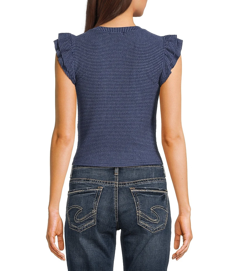 Moa Moa Crewneck Ruffle Short Sleeve Top