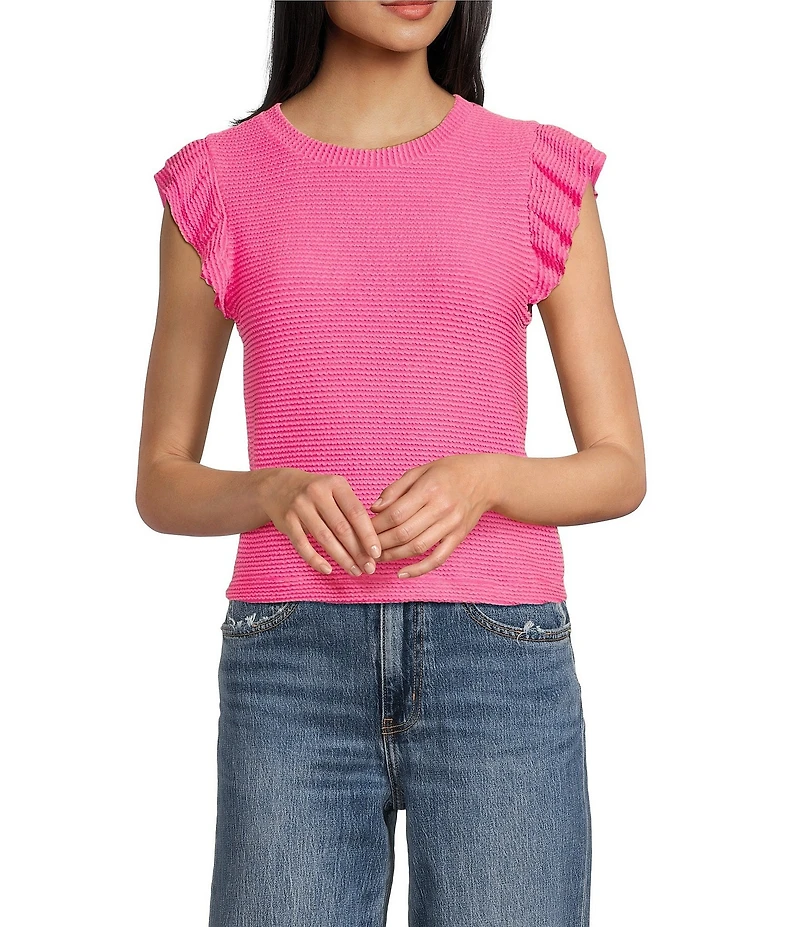 Moa Moa Crewneck Ruffle Short Sleeve Top