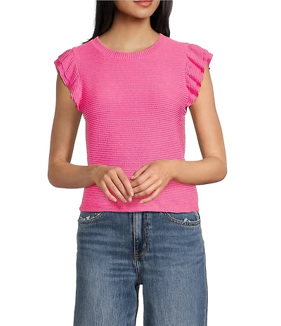 Moa Moa Crewneck Ruffle Short Sleeve Top