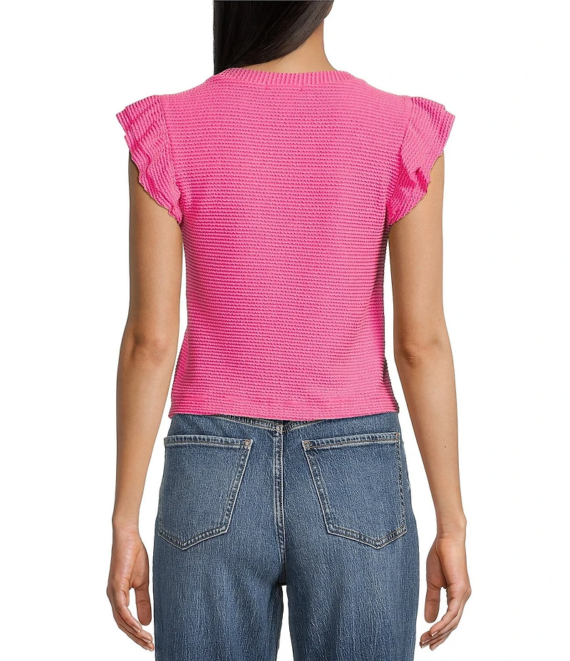 Moa Moa Crewneck Ruffle Short Sleeve Top