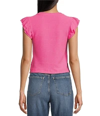 Moa Moa Crewneck Ruffle Short Sleeve Top