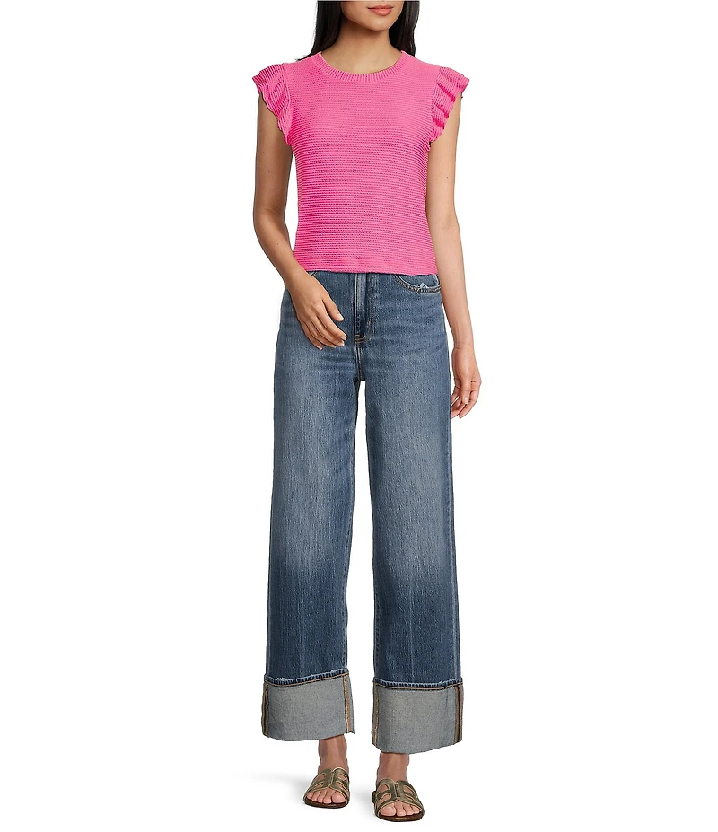 Moa Moa Crewneck Ruffle Short Sleeve Top