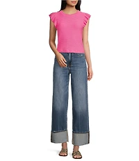 Moa Moa Crewneck Ruffle Short Sleeve Top