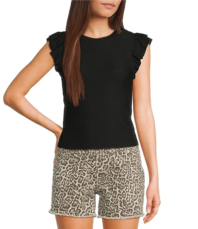 Moa Moa Crewneck Ruffle Short Sleeve Top