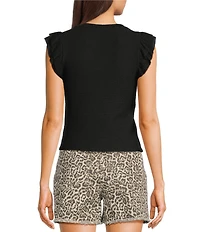 Moa Moa Crewneck Ruffle Short Sleeve Top