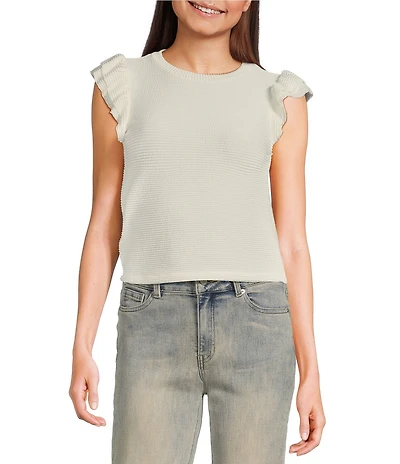 Moa Moa Crewneck Ruffle Short Sleeve Top
