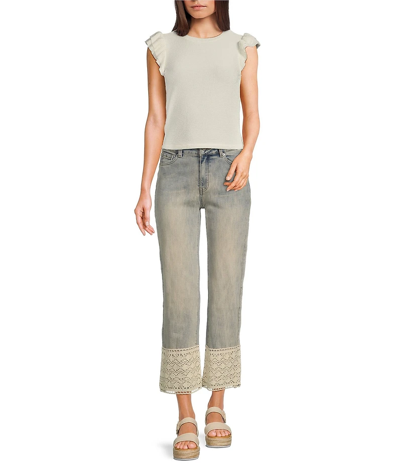 Moa Moa Crewneck Ruffle Short Sleeve Top