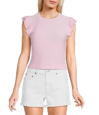 Moa Moa Crewneck Ruffle Short Sleeve Top