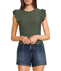 Moa Moa Crewneck Ruffle Short Sleeve Top