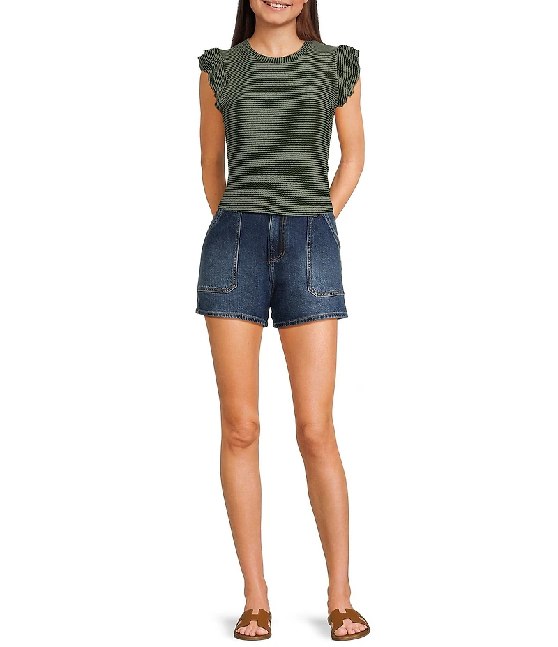 Moa Moa Crewneck Ruffle Short Sleeve Top
