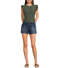 Moa Moa Crewneck Ruffle Short Sleeve Top