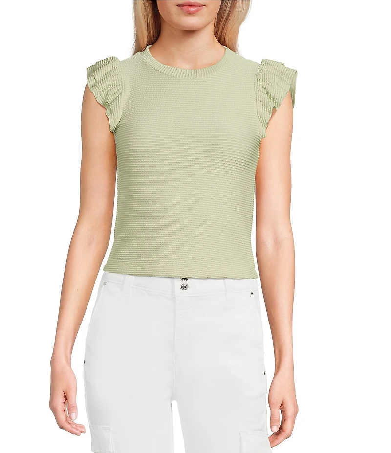 Moa Moa Crewneck Ruffle Short Sleeve Top