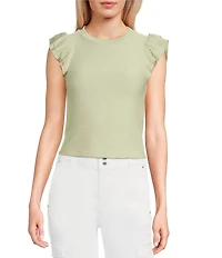 Moa Moa Crewneck Ruffle Short Sleeve Top