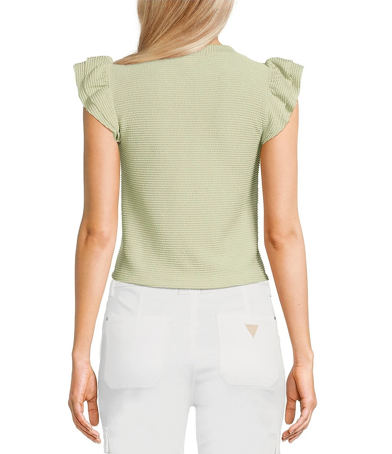 Moa Moa Crewneck Ruffle Short Sleeve Top