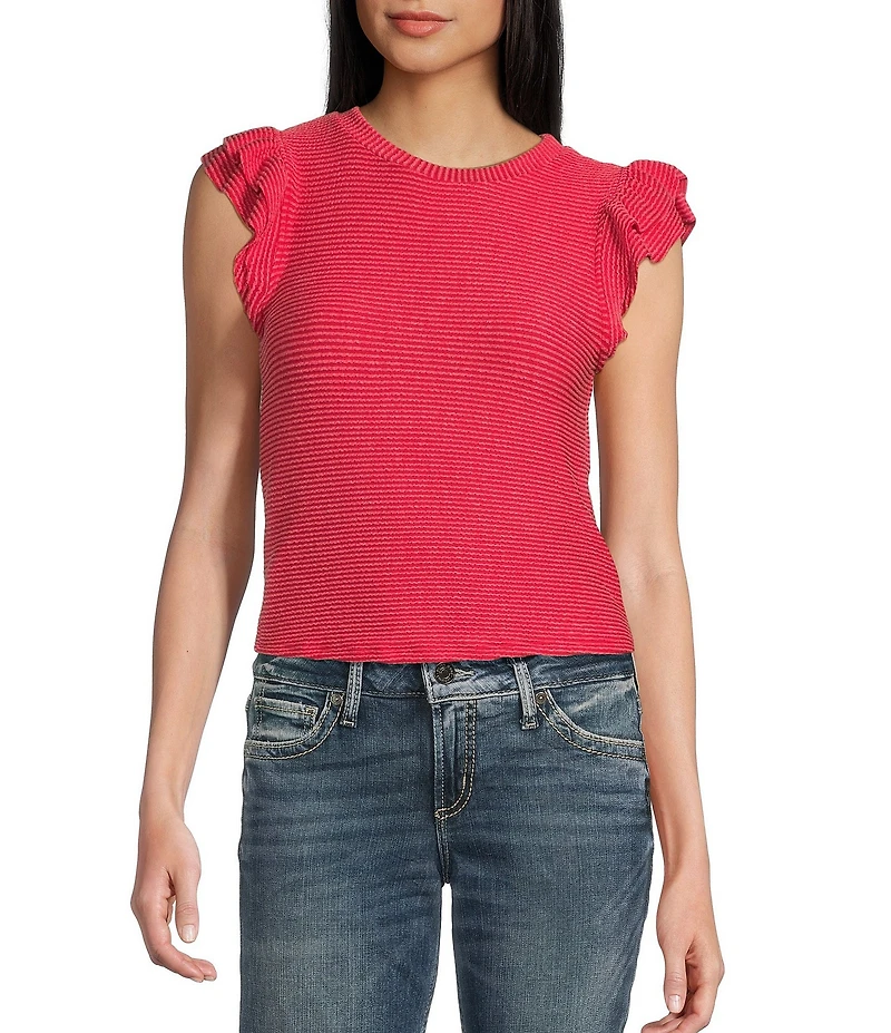 Moa Moa Crewneck Ruffle Short Sleeve Top