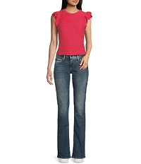 Moa Moa Crewneck Ruffle Short Sleeve Top