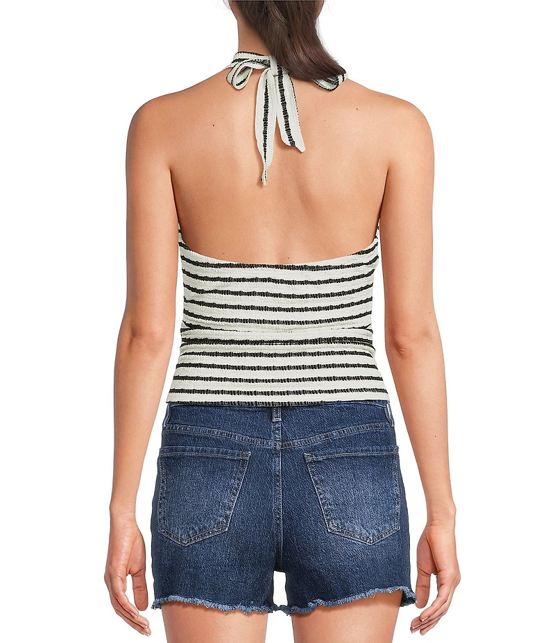 Moa Moa Halter Stripe Print Crop Top