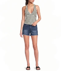 Moa Moa Halter Stripe Print Crop Top