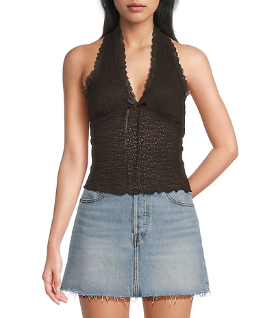 Moa Moa Halter V-Neck Bow Front Top