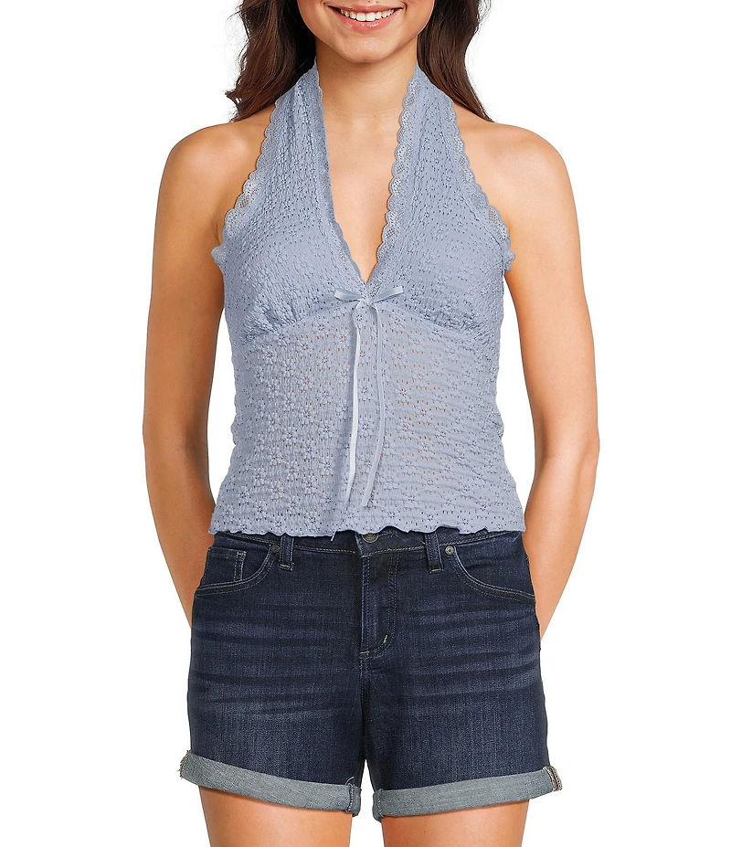 Moa Moa Halter V-Neck Bow Front Top