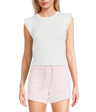 Moa Moa Knit Round Neck Short Ruffle Sleeve Top