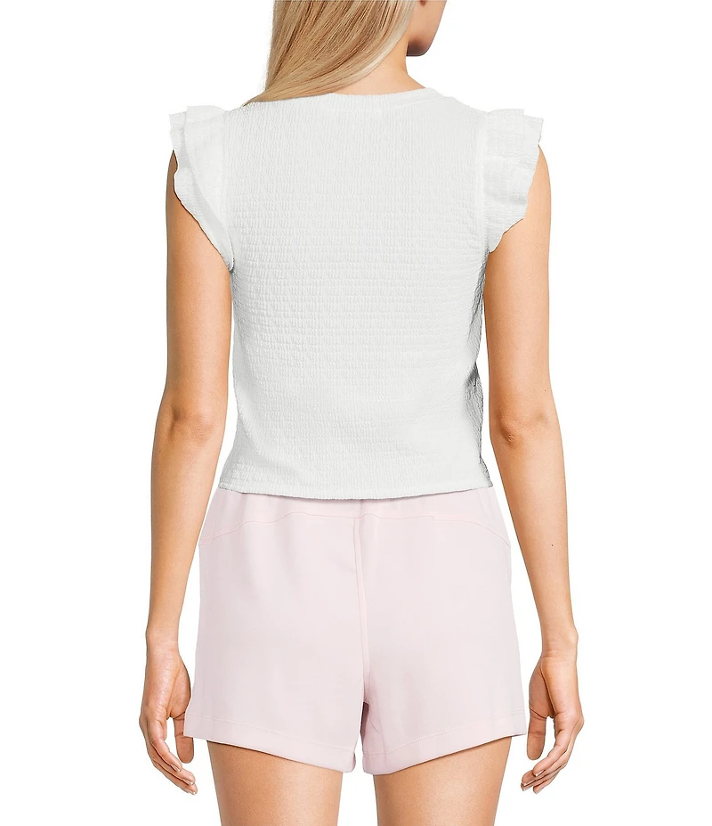 Moa Moa Knit Round Neck Short Ruffle Sleeve Top