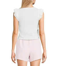 Moa Moa Knit Round Neck Short Ruffle Sleeve Top