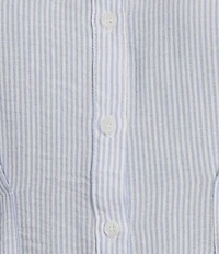 Moa Moa Linen Striped Point Collar Short Sleeve Button Front Cinched Top